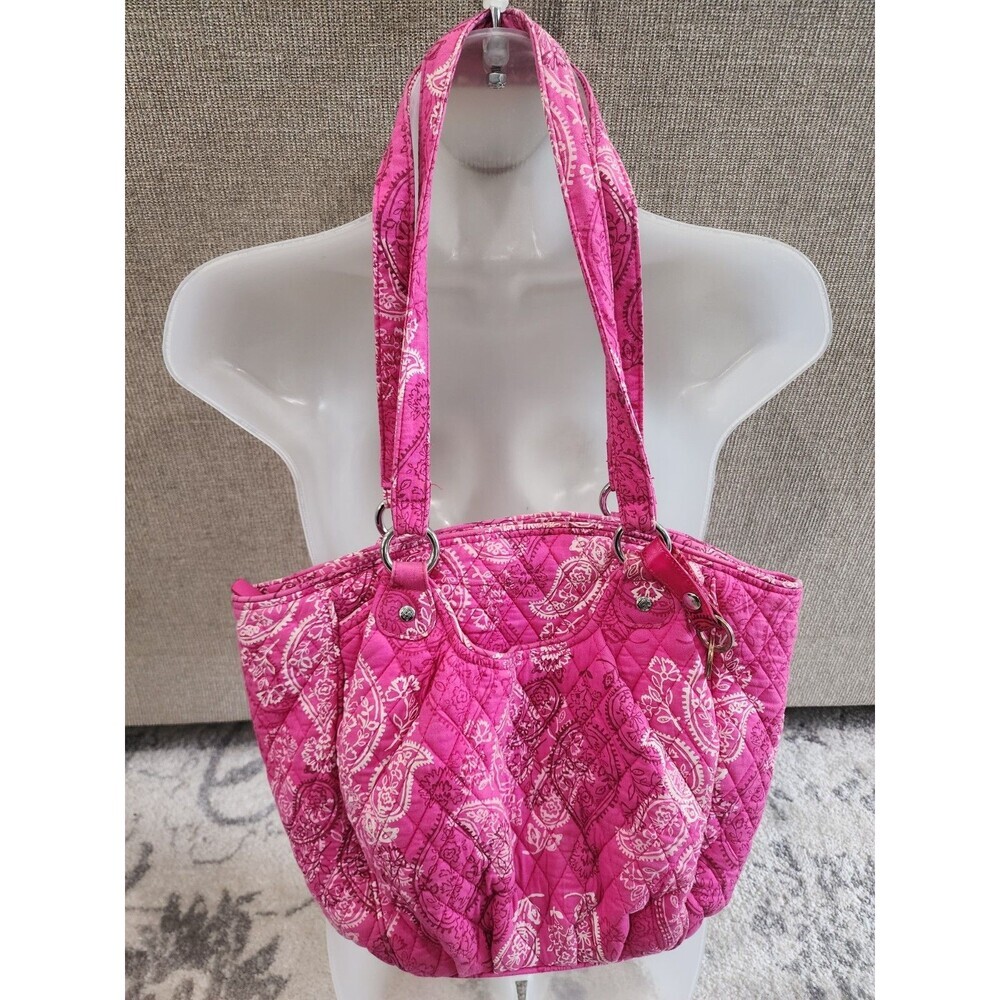 Vera Bradley Pink White Paisley Quilted Tote Bag Women Pouch Wallet Accessories - Picture 2 of 8